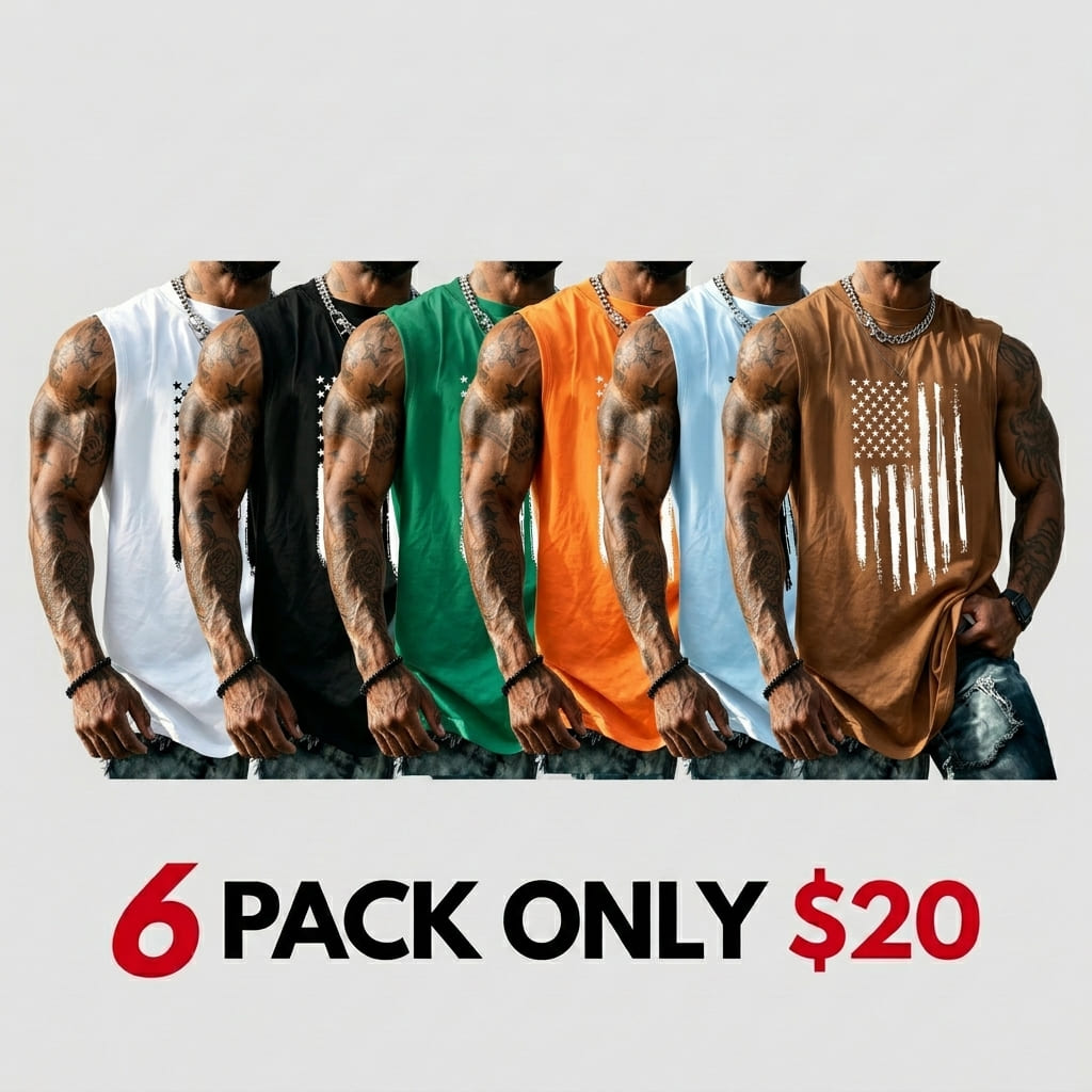 Men's American Flag Graphic Print Crew Neck Fitted Tank Top Vest