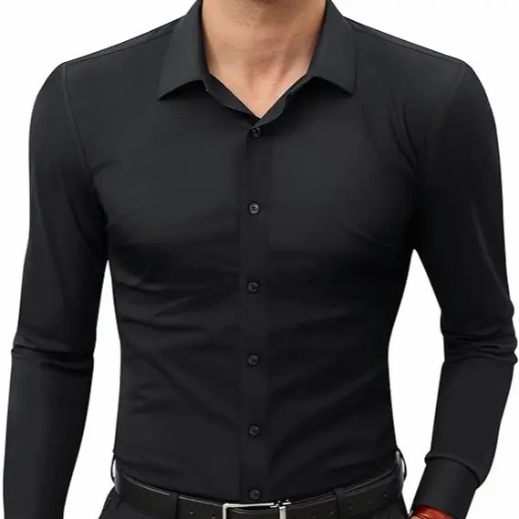 Men's 16-Way Stretch Slim Fit Dress Shirt – Breathable Quick Dry Long Sleeve Button Down, Wrinkle-Free Traveler Top