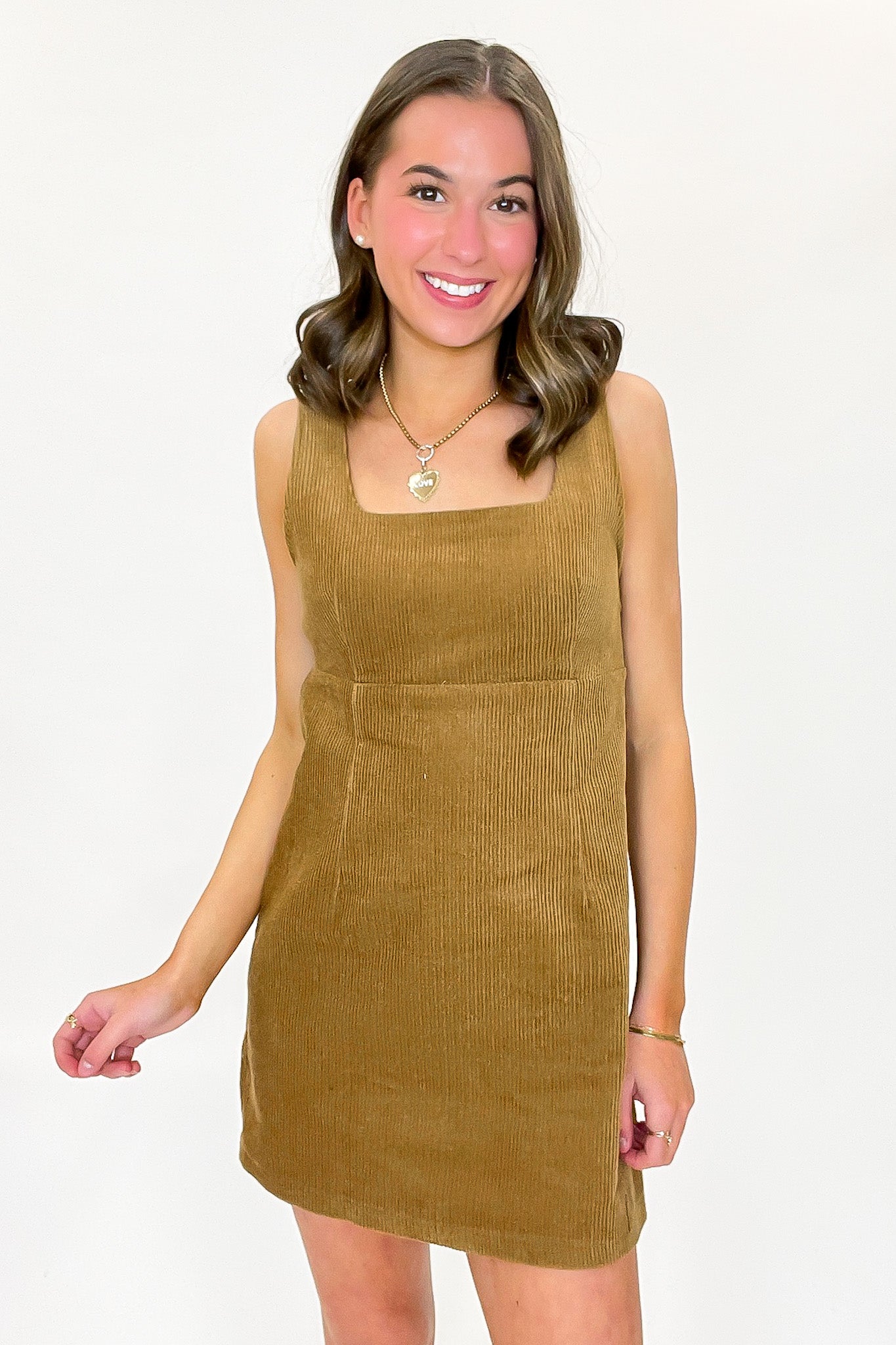 Corduroy Square Neck Jumper Dress