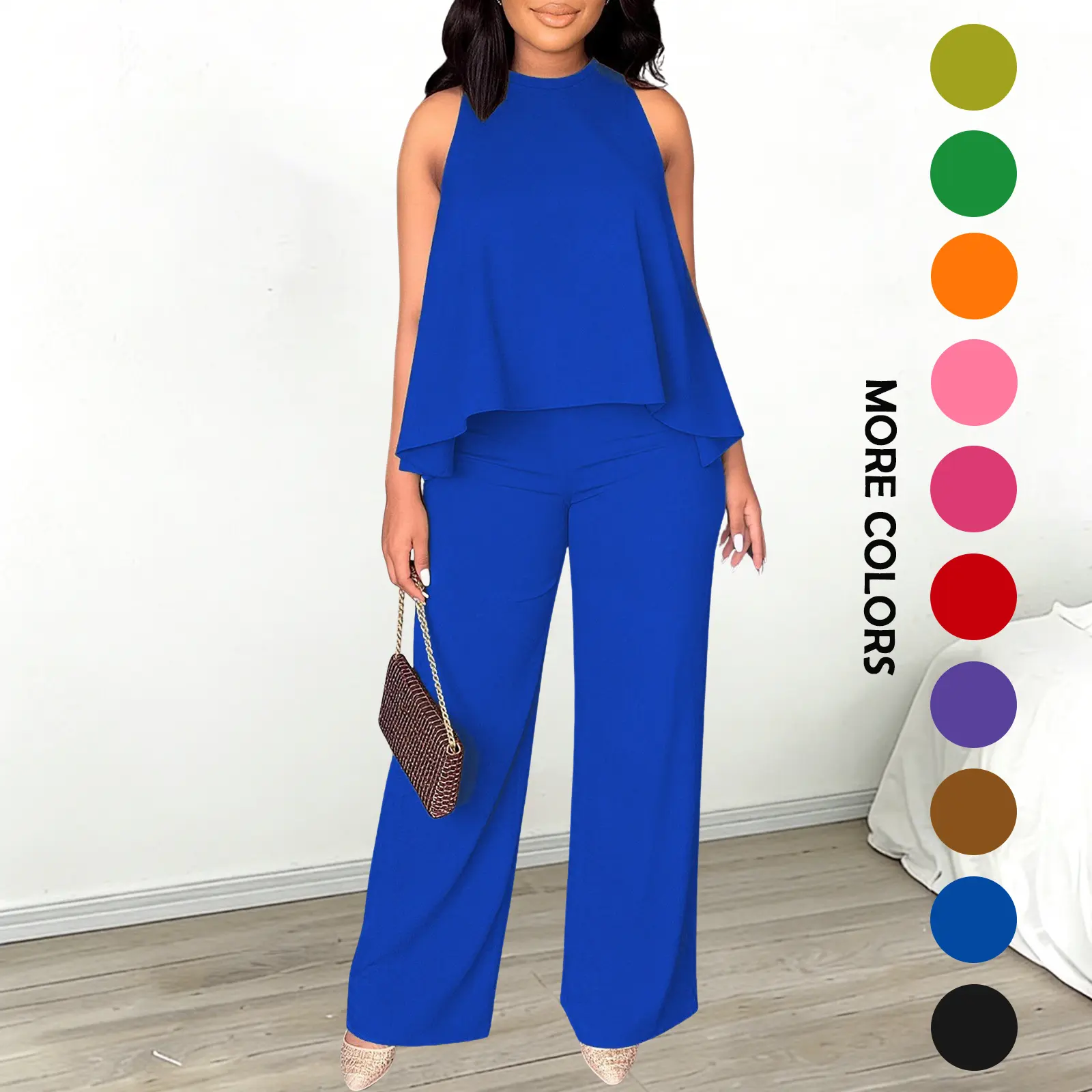 Summer Sleeveless Capri Top & Wide-Leg Pant Set
