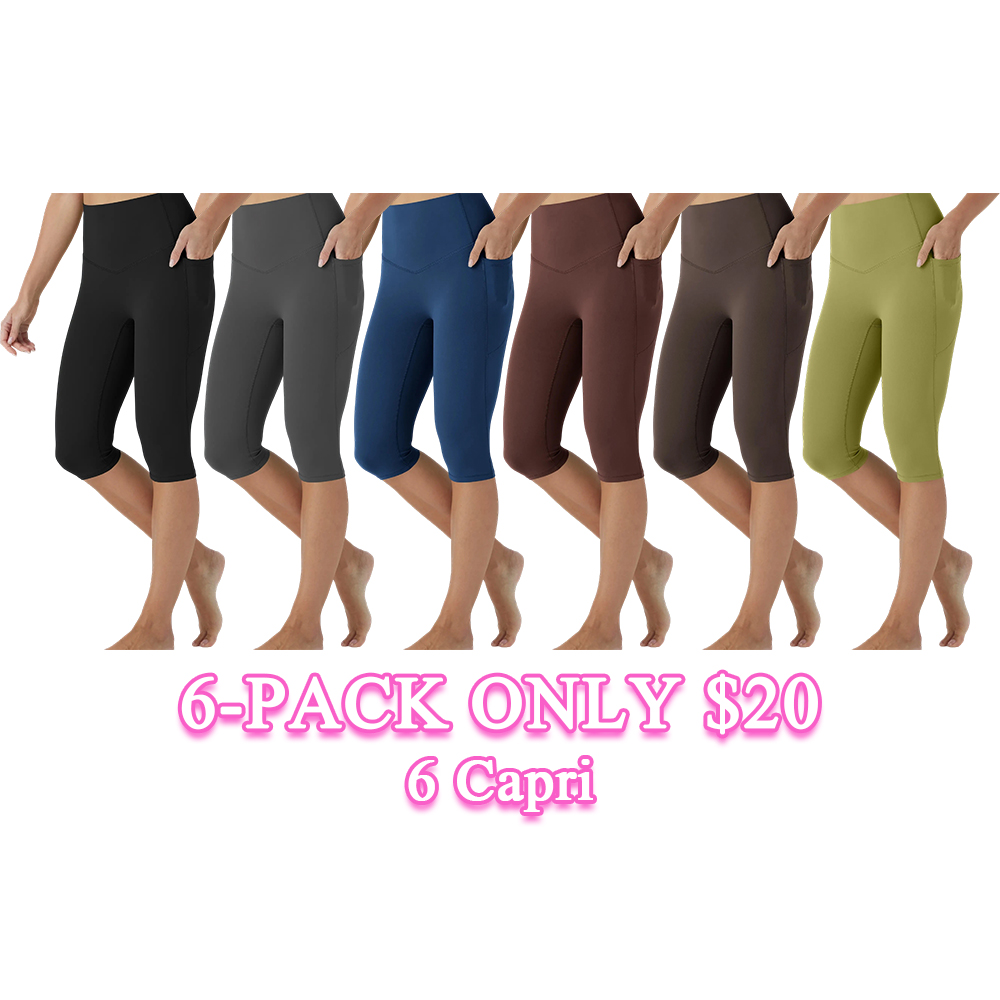 Women’s High Waisted Tummy Control Shaping Capri Leggings with Side Pockets