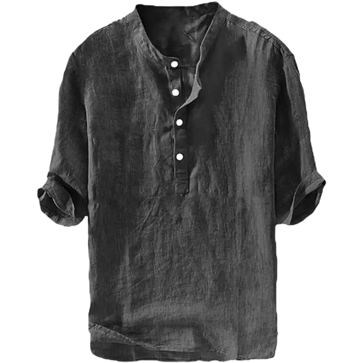 Mens 70% Cotton 30% Linen Shirts Casual Cotton 3/4 Sleeve Regular-Fit Henley T-Shirt Summer Lightweight Beach Yoga Tops