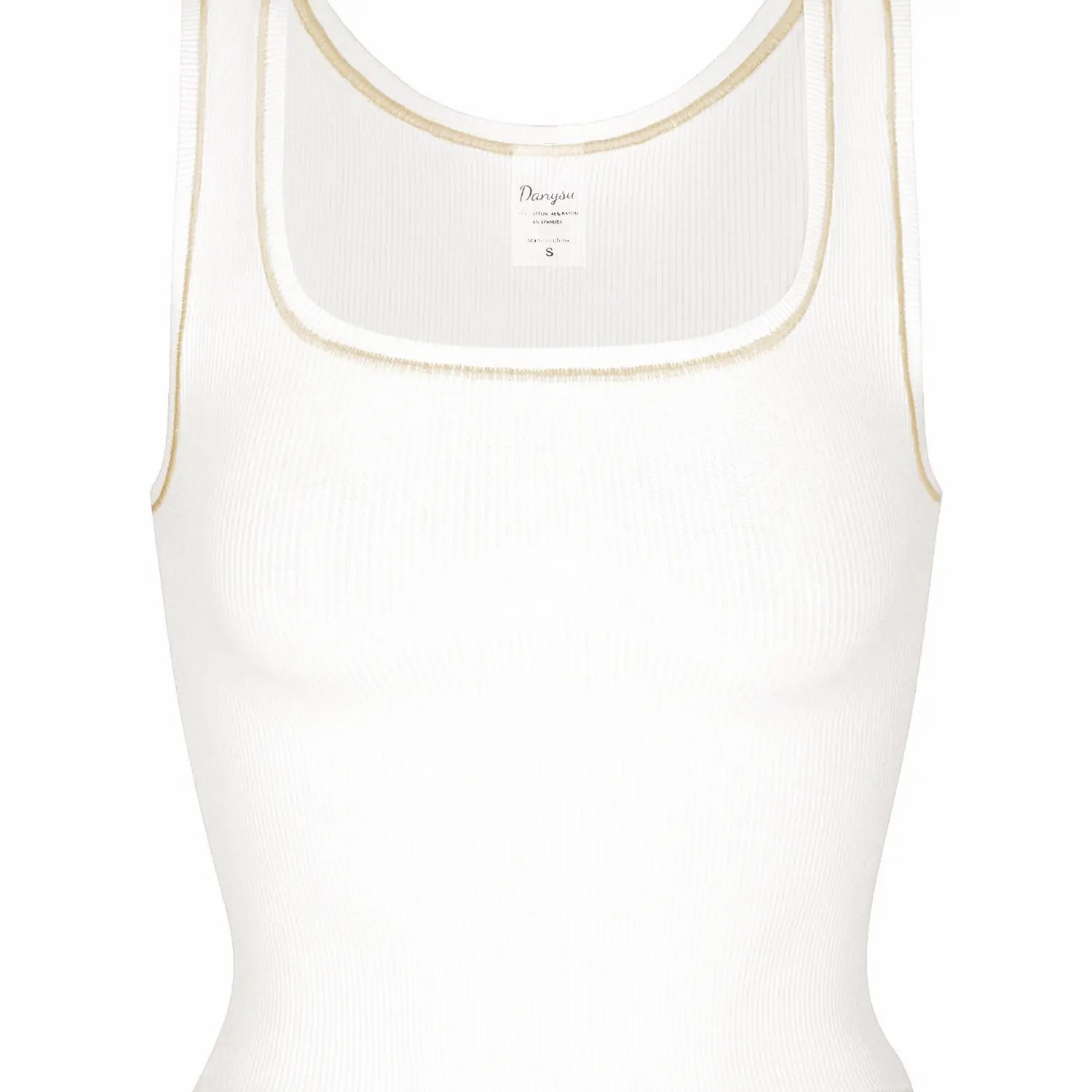 Women Rib Tank Top Padded Workout Top Square Neck Crop Tank Fitted Basic Cami Tops