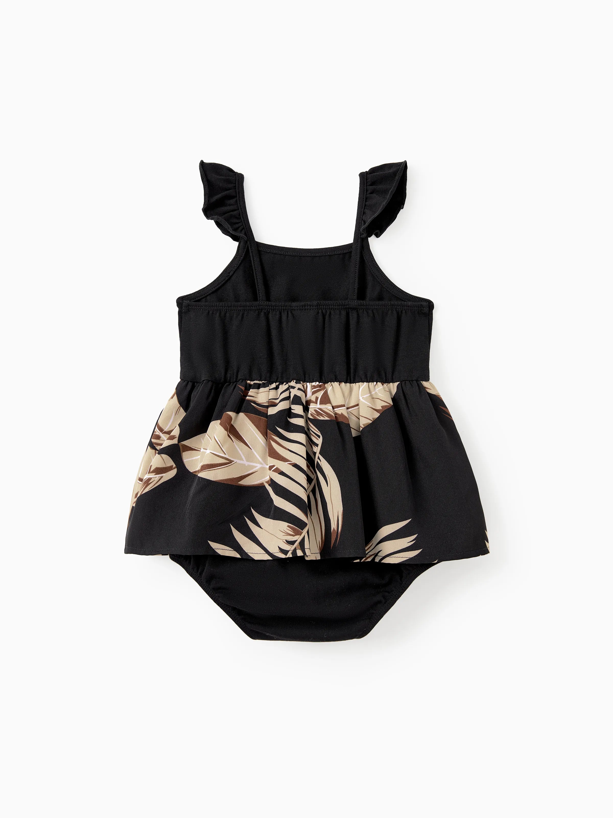 Mommy and Me Family Matching Floral Print Belted Cami Dresses And Solid Short Sleeve Tops Sets Black
