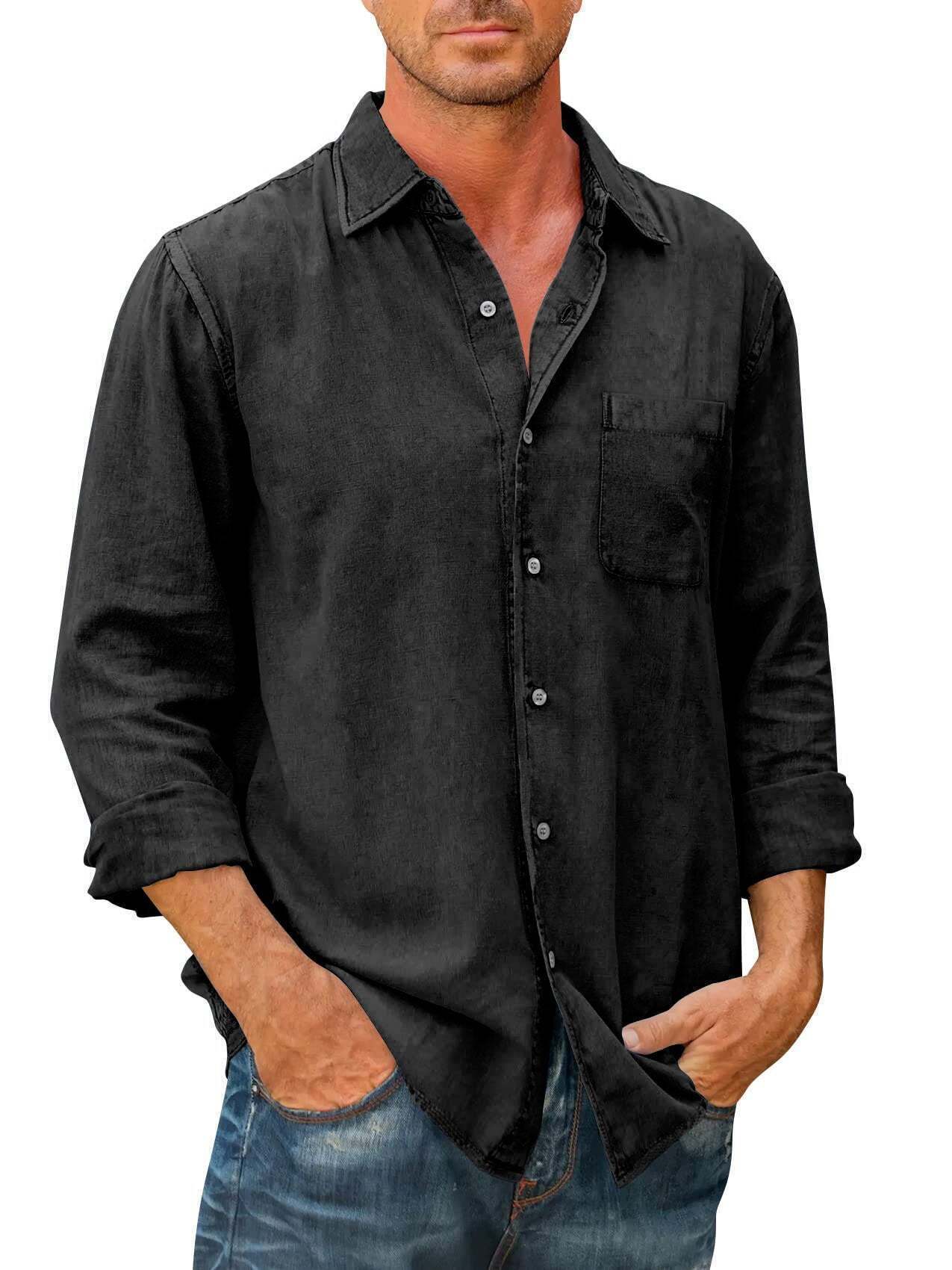 7 -Pack Men's Solid Color Pocket Cotton Long Sleeve Shirt💖Buy two packs for free shipping💖