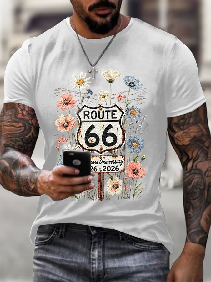 Men's Route 66 Centennial Mother Road Print Round Neck T-shirt