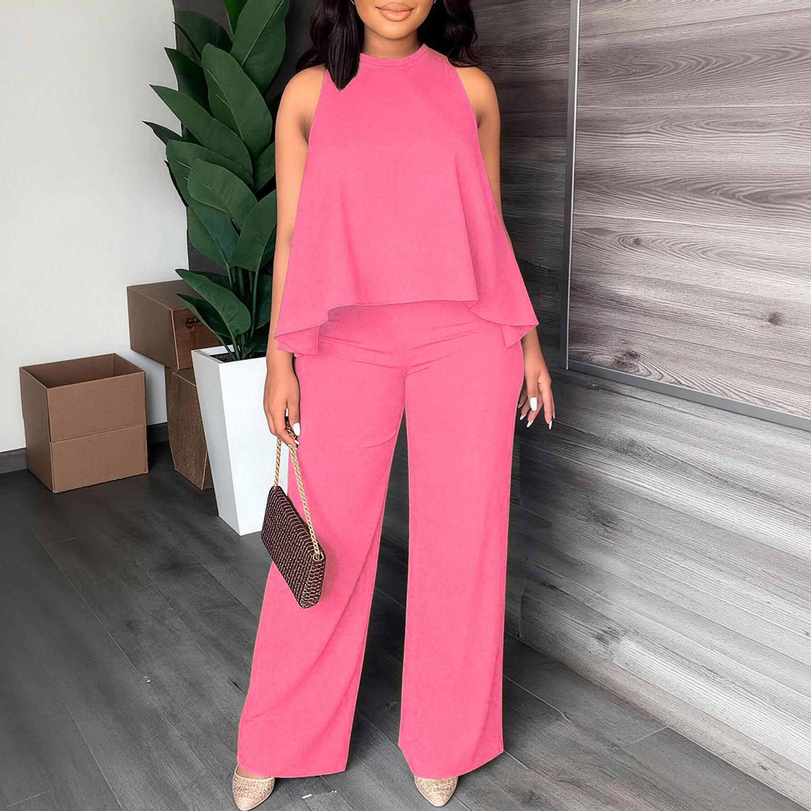 Women's Spring/Summer Two-Piece Set: Lightweight, Flowy Halter Top Paired with High-Waisted Wide-Leg Trousers