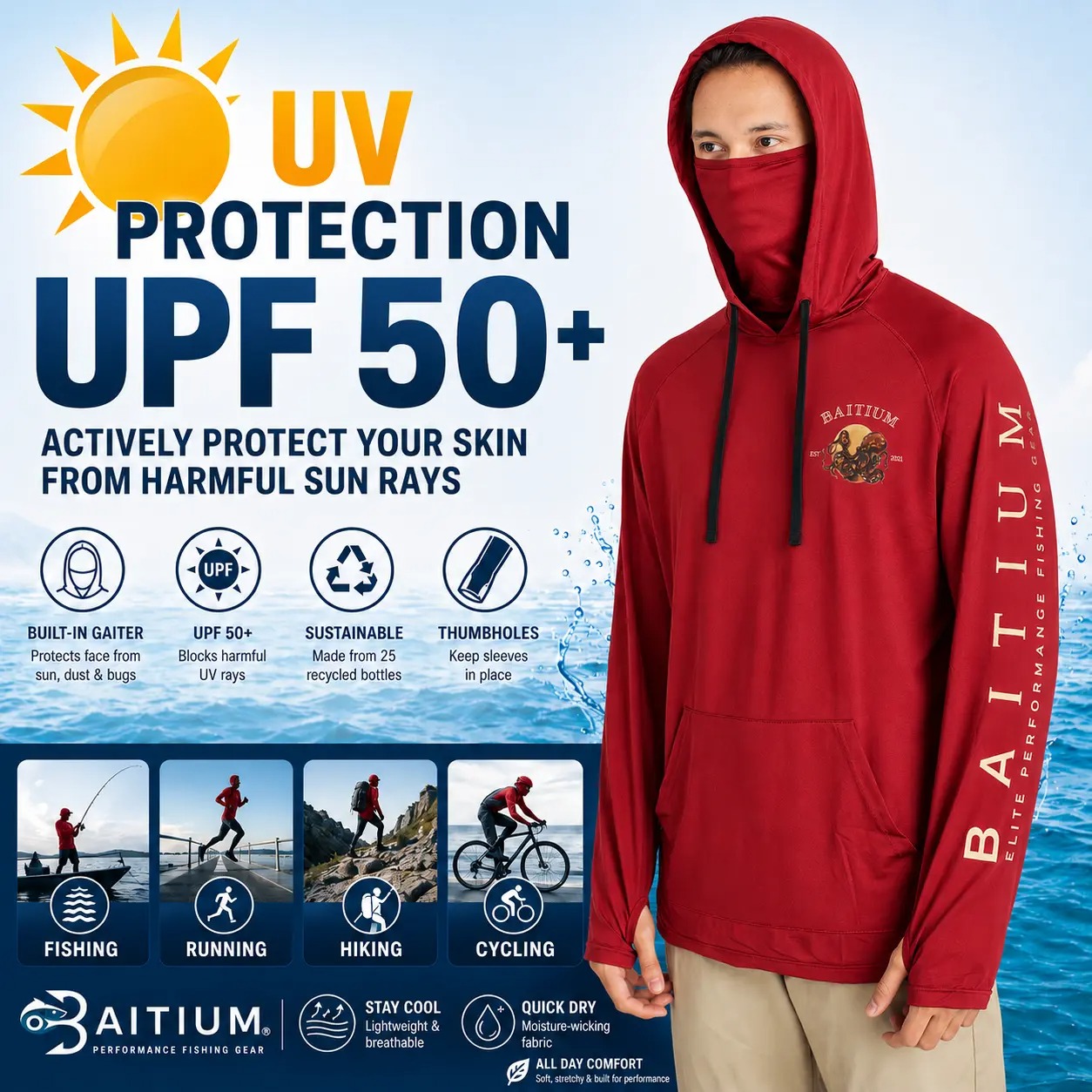 💪💯Men’s Hooded UPF 50 Work & Fishing Shirt with Built-In Face Gaiter💪