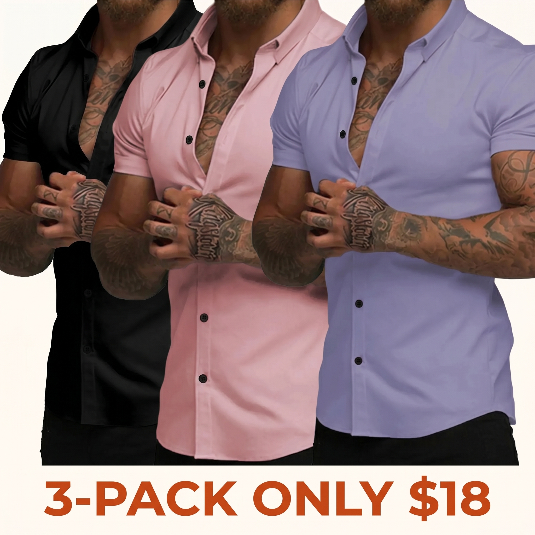Mens Muscle Fit Dress Shirts Casual Button Down Shirt Short Sleeve Wrinkle-Free Shirts