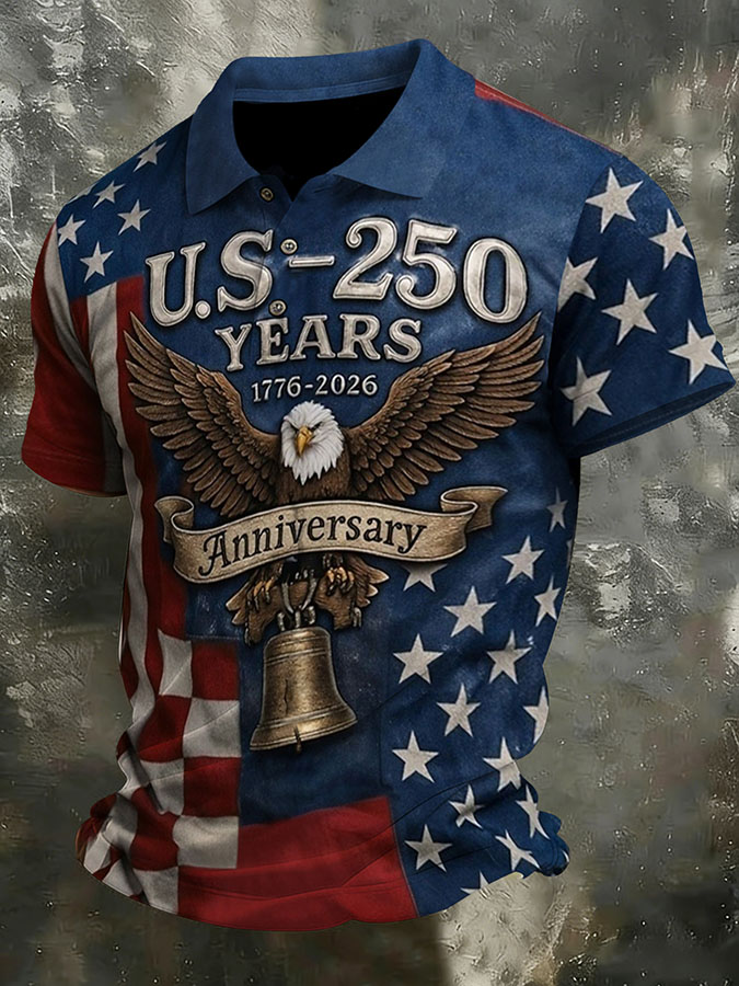 Men'S Independence Day 250Th Anniversary Printed Polo Shirt Short Sleeve
