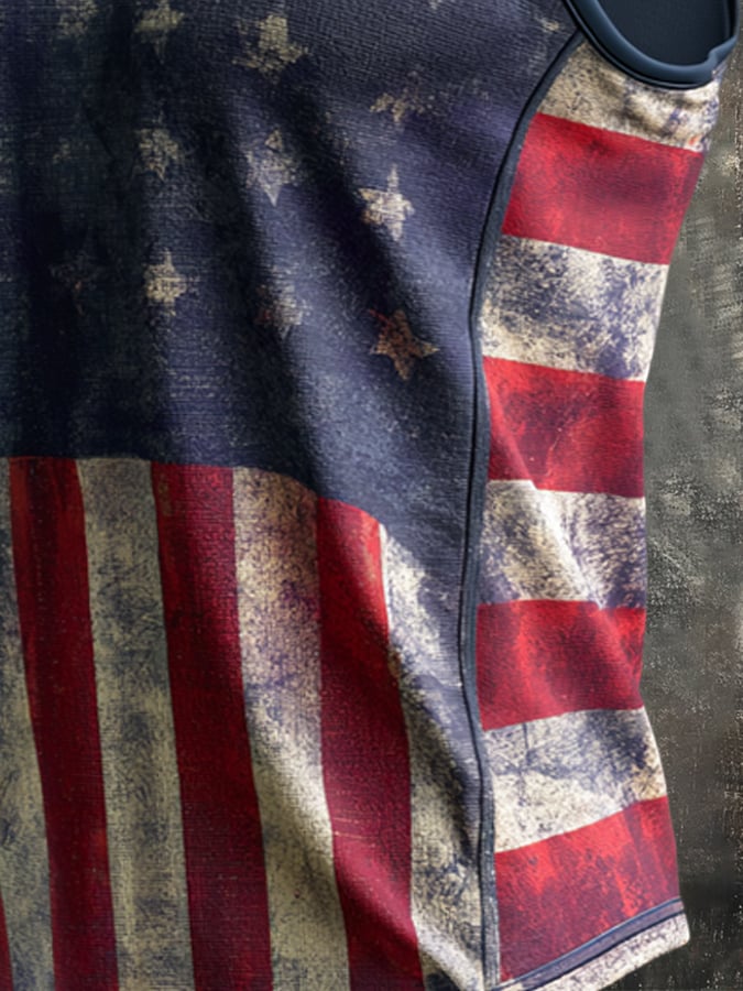 Men's Retro Independence Day Patriot Crew Neck Tank Top