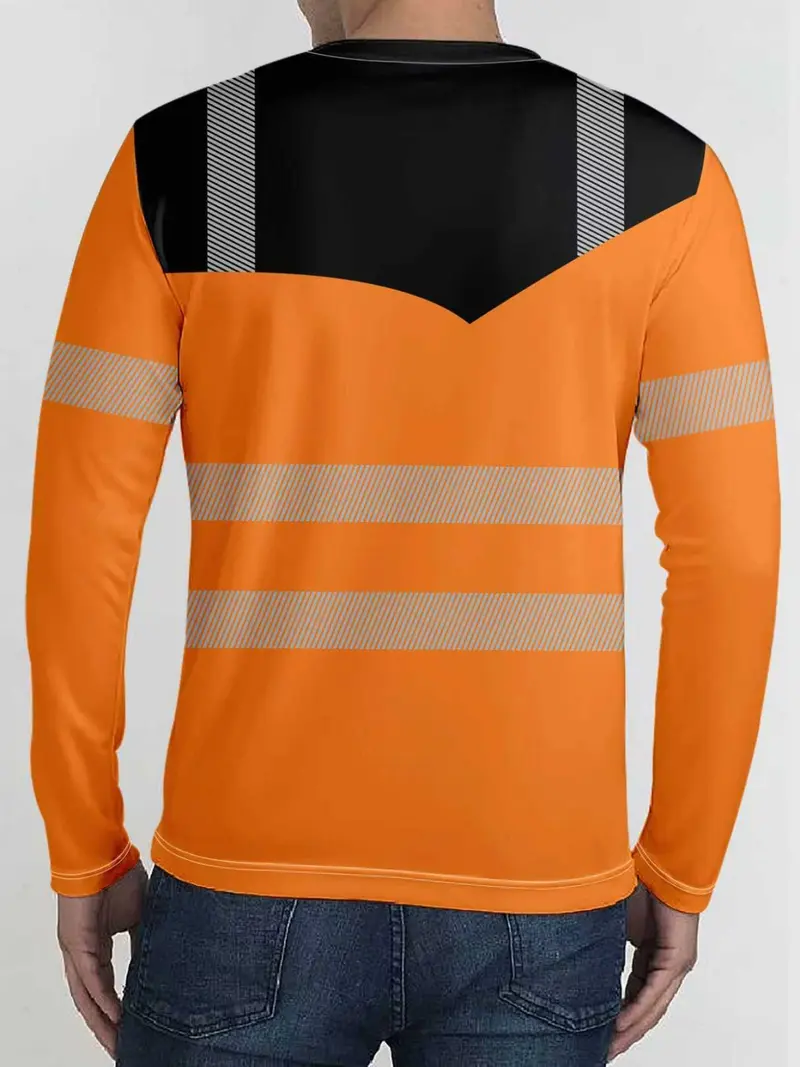 Men's Long-Sleeve Athletic T-Shirt — High-Performance Sportswear — Quick-Drying Top with Fluorescent Color-Blocking