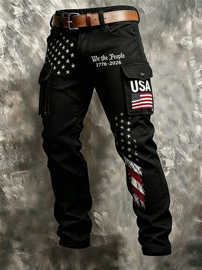 Men'S Casual American Flag Printed Workwear Pants