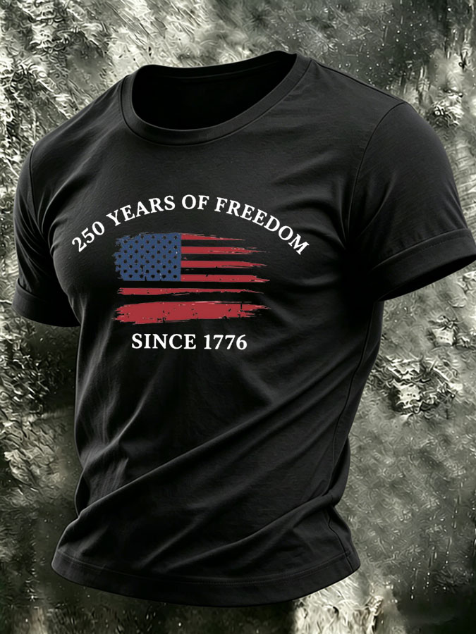 Men's 250 Years Of Freedom Since 1776 Patriotic USA Flag Tee
