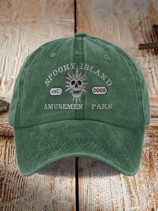Retro Halloween Spooky Island Amusement Park Print Baseball Cap
