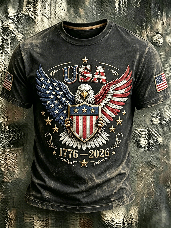 250Th Anniversary Eagle Printed Washed Round Neck T-Shirt From The United States