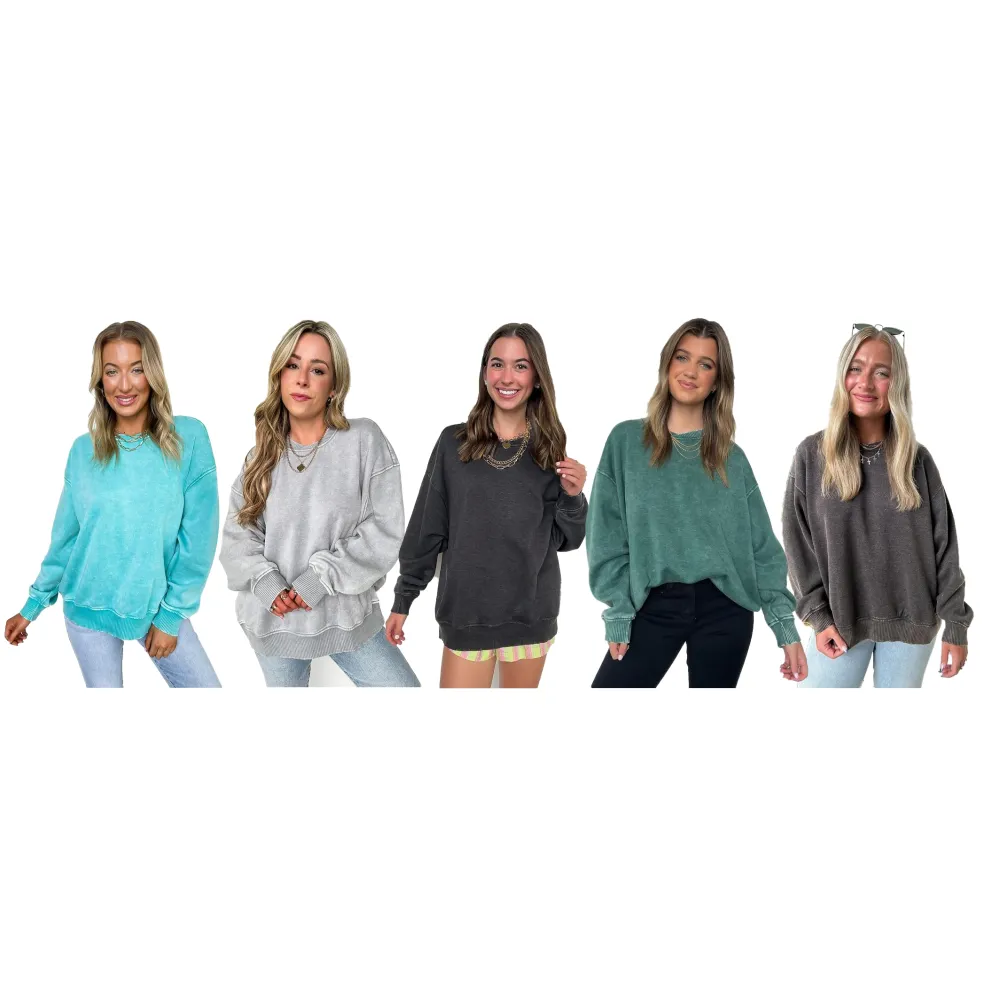 Cozy Vibes Acid Wash Oversized Pullover