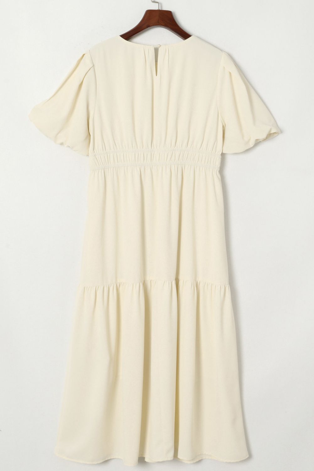 Puff Sleeve Pleated High Waist Flowy Midi Dress