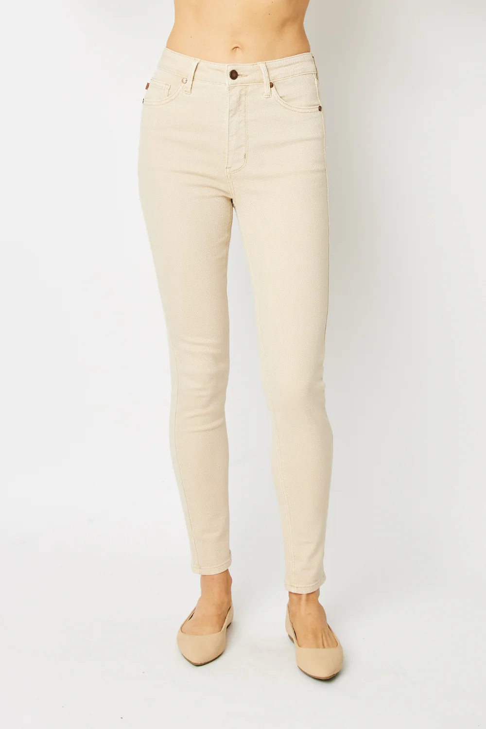 Blue Full Size Garment Dyed Tummy Control Skinny Jeans