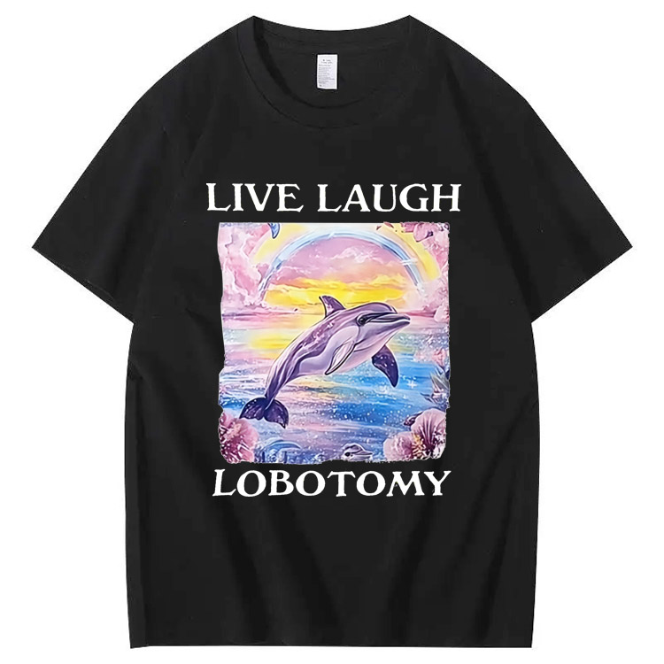 Live Laught  Lobotomy Pattern Print 100%Cotton T-Shirt