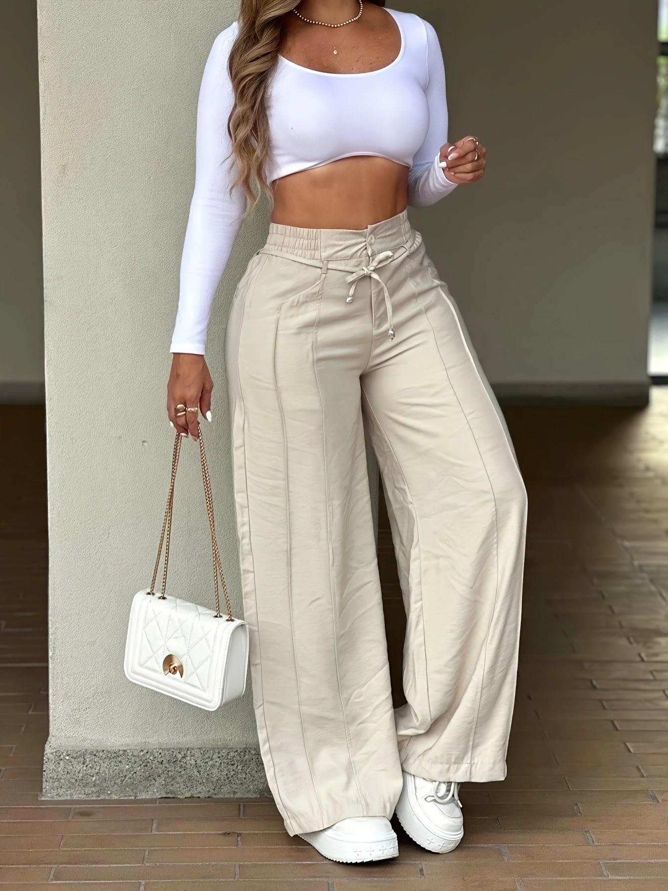 New Summer Lightweight High-Waisted Wide-Leg Pants with Drawstring