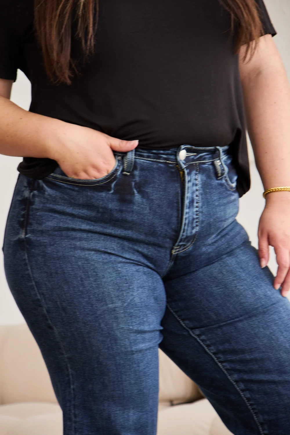 Full Size Tummy Control High Waist Raw Hem Distressed Jeans