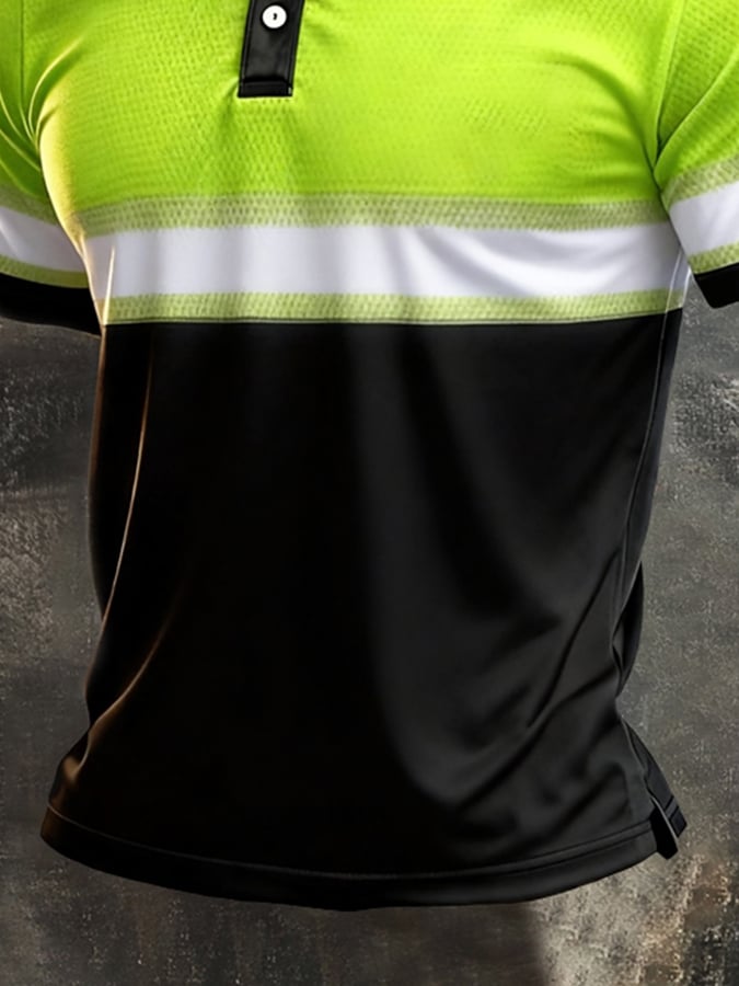 Men's Retro Patriotic Color-Block Short-Sleeve Polo Shirt