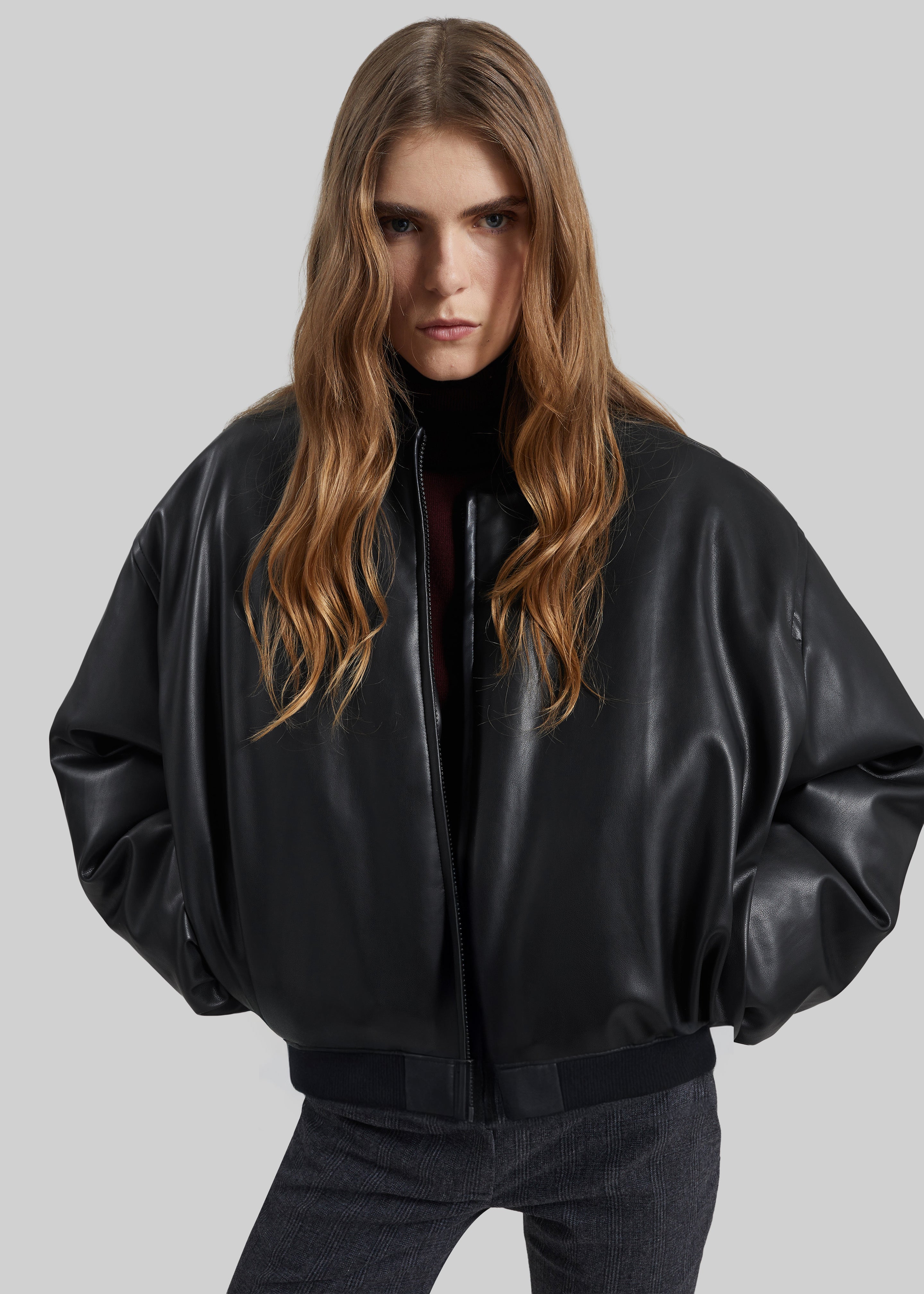 Arolla Faux Leather Draped Jacket - Black
