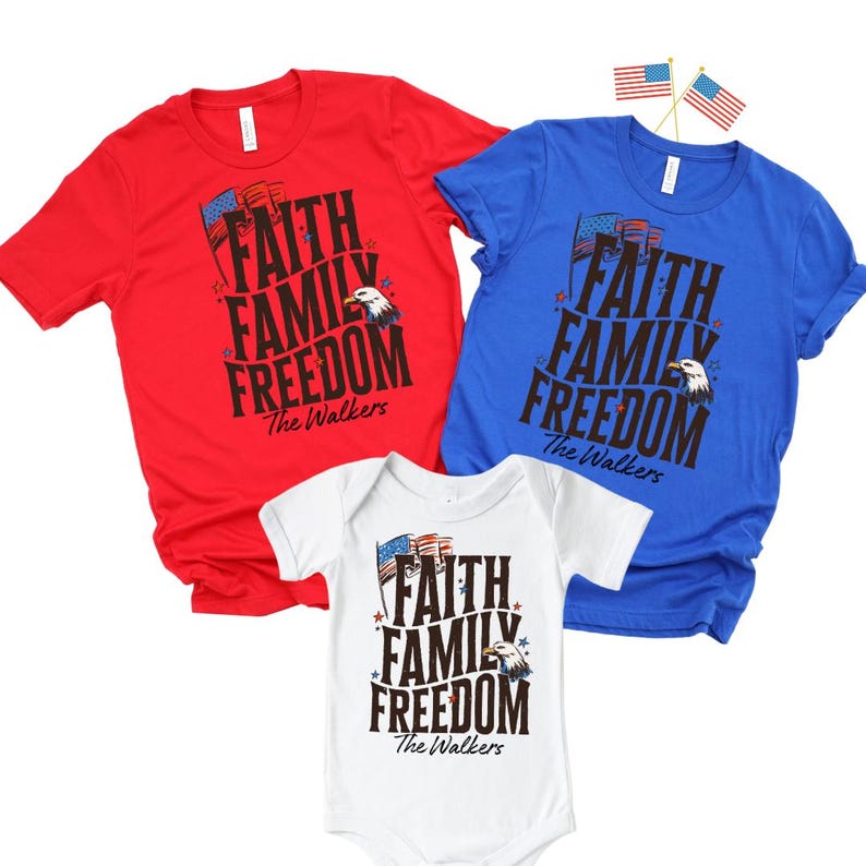 Personalized Faith Family Freedom Shirt Christian Patriotic Family Tee Matching July 4th Outfit