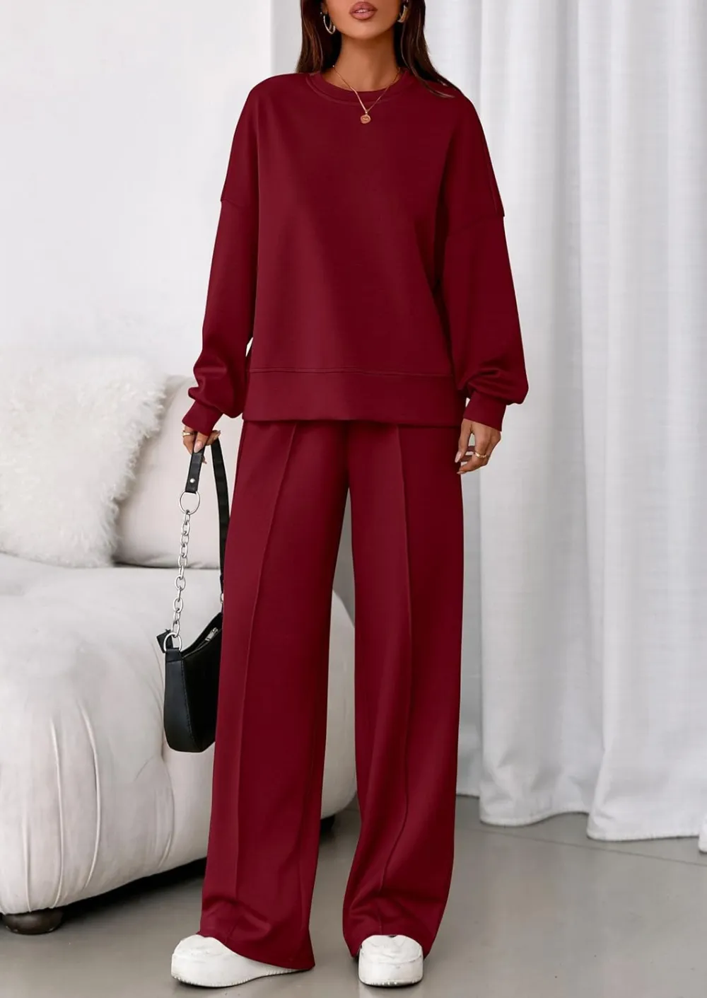 2 Piece Sets For Women Fall Trendy Long Sleeve Sweatshirt Wide Leg Pants Loungewear
