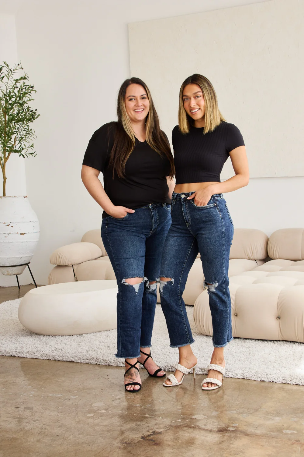 Crop Full Size Tummy Control Distressed High Waist Raw Hem Jeans