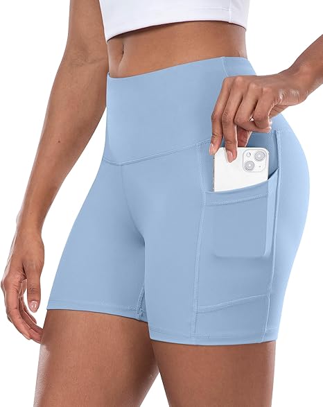 Women's High Waist Yoga Biker Shorts with Pocket