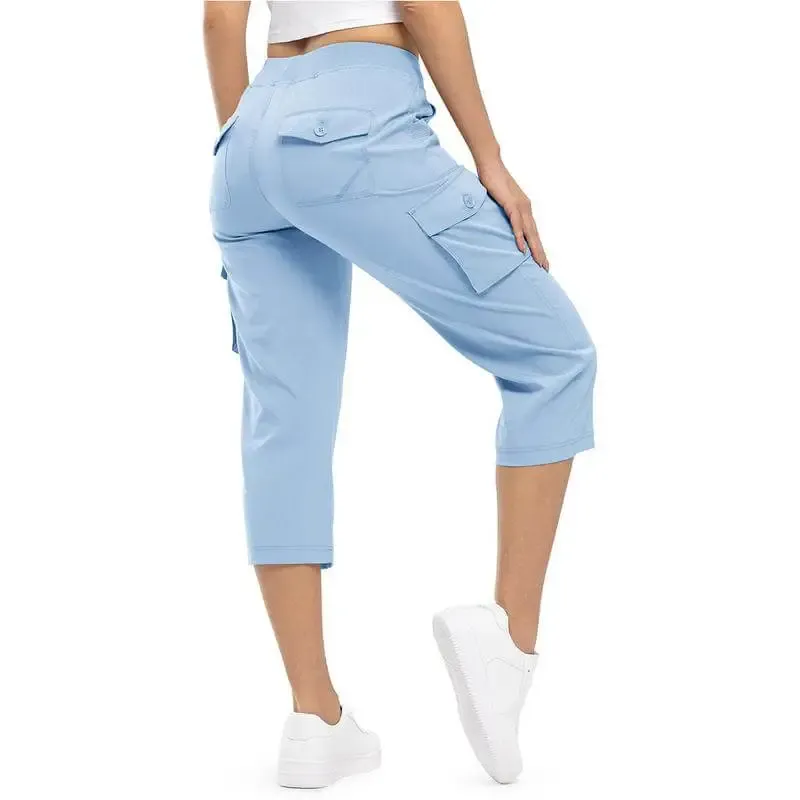 Women’s lightweight, quick-dry hiking capris with 6 pockets, loose fit, plus sizes available, ideal for outdoor trips, workouts, and casual wear, great for moms over 30.