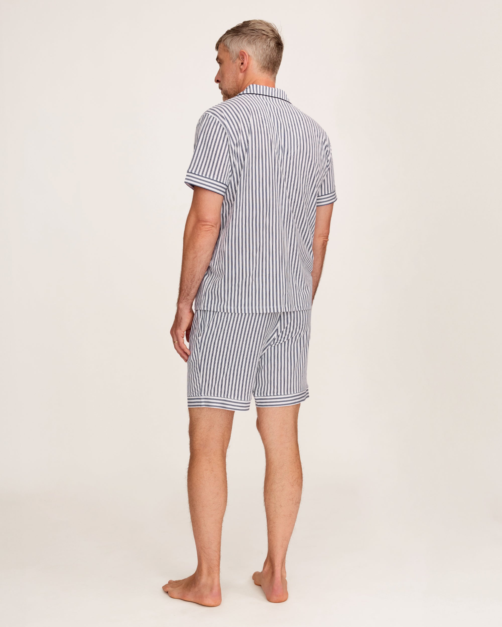Men's Pima Pajama Short Set in Navy French Ticking
