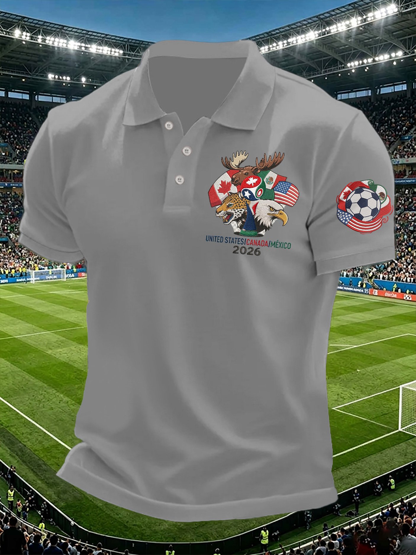Men's Retro 2026 Soccer Mexico United States Canada Printed Polo Shirt