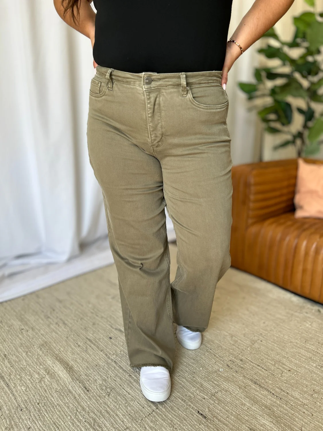 Full Size High Rise Garment Dye Wide Leg  Jeans