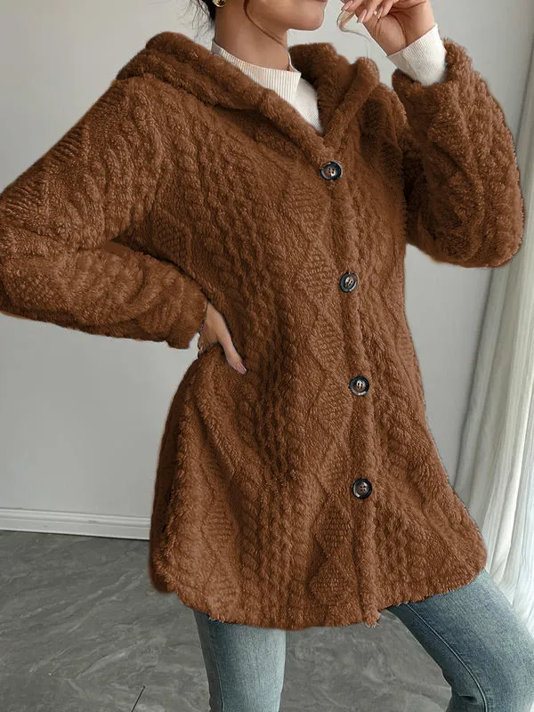 Women's Solid Color Fuzzy Hooded Jacket