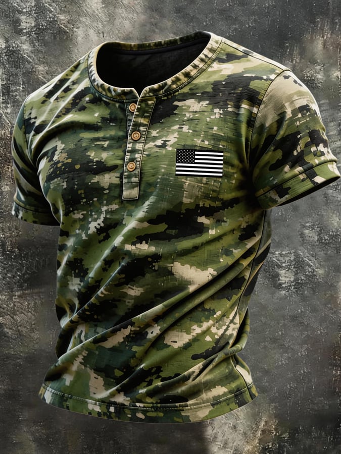 Men's Retro Patriot Camouflage Patchwork T-shirt