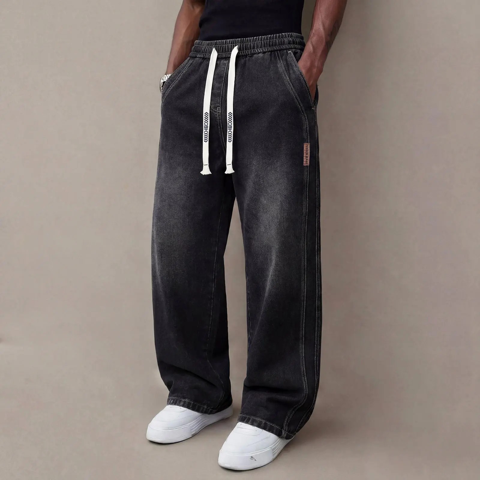 Men’s Vintage Washed Comfort-Stretch Drawstring Jeans