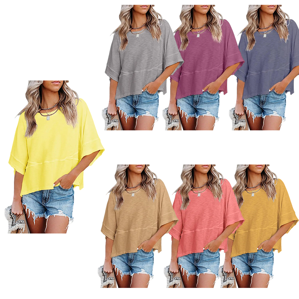Women's Summer Casual Crewneck Batwing Half Sleeve T-Shirts Solid Color Loose Fit Cute Basic Flowy Tops Tees Blouses Summervibes