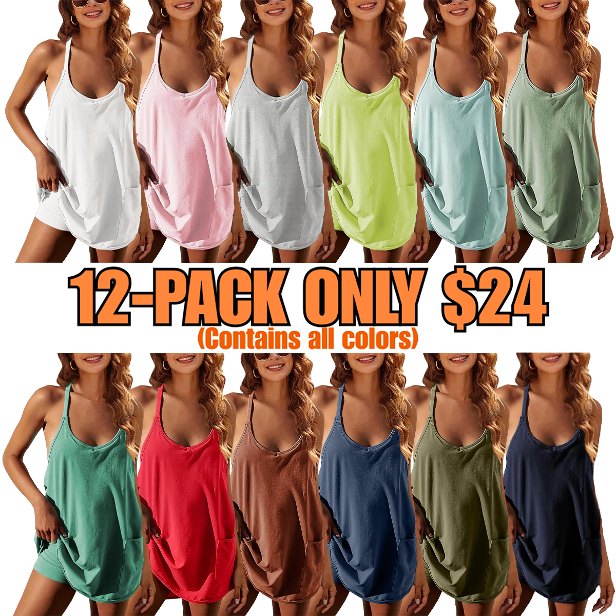 Women's Sporty Sleeveless Mini Built-in Shorts Dress