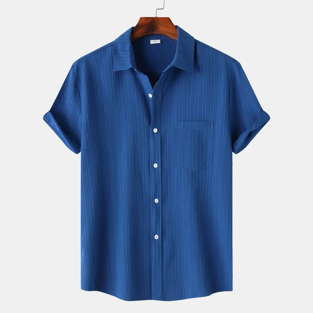 2025 Summer New Men'S Solid Color Lapel Short Sleeve Shirt Men