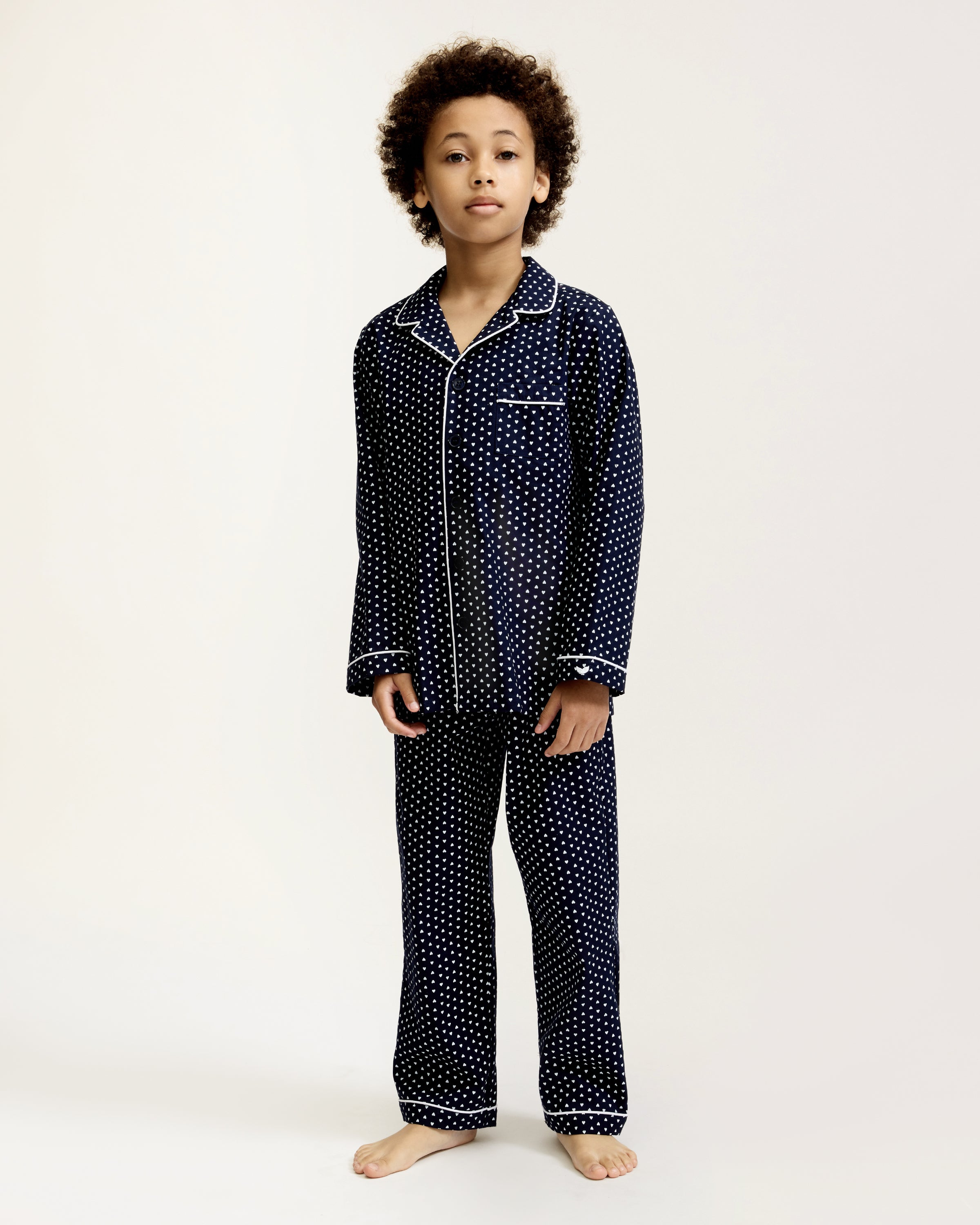Kid's Twill Pajama Set in Midnight Hearts