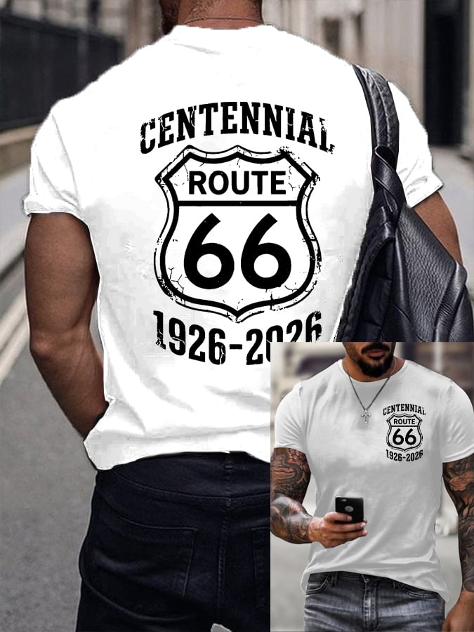 Men's Route 66 Centennial Print Round Neck T-shirt