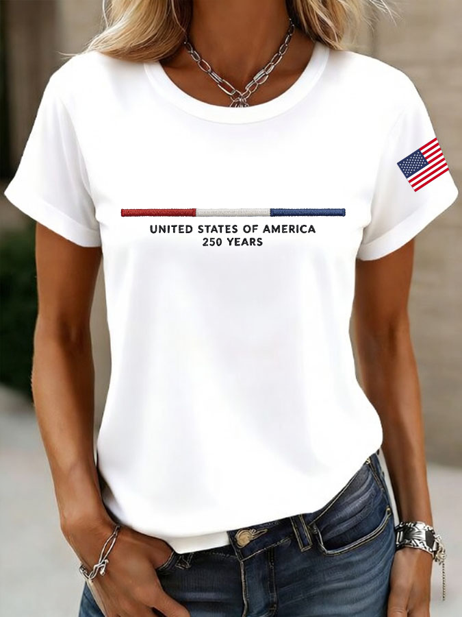 Women'S American Independence Day 250Th Anniversary Printed Round Neck Short Sleeve T-Shirt