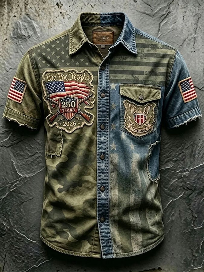 Men's Casual Retro Print Short-Sleeve Shirt