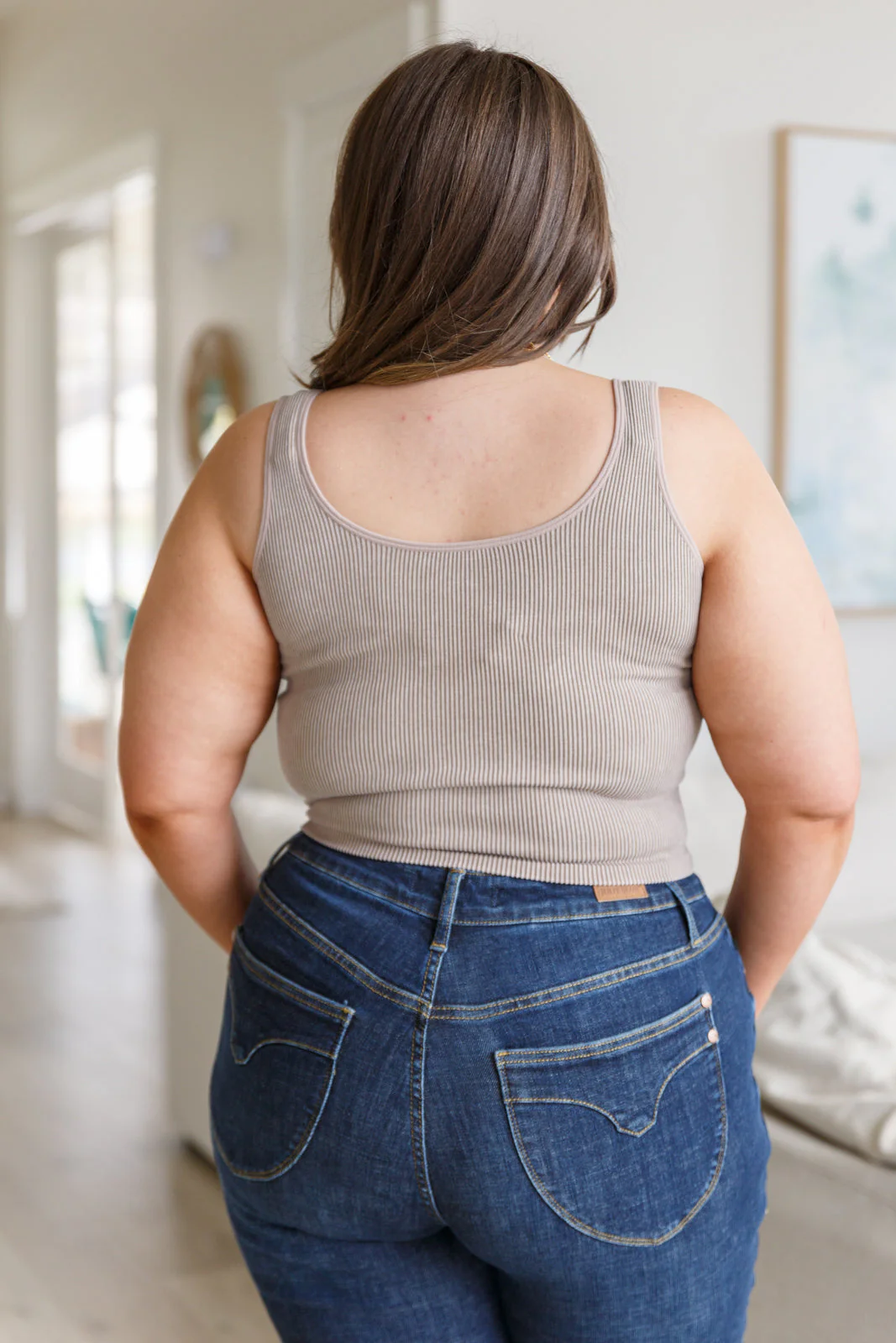 Ribbed Seamless Reversible Tank in Light Mocha