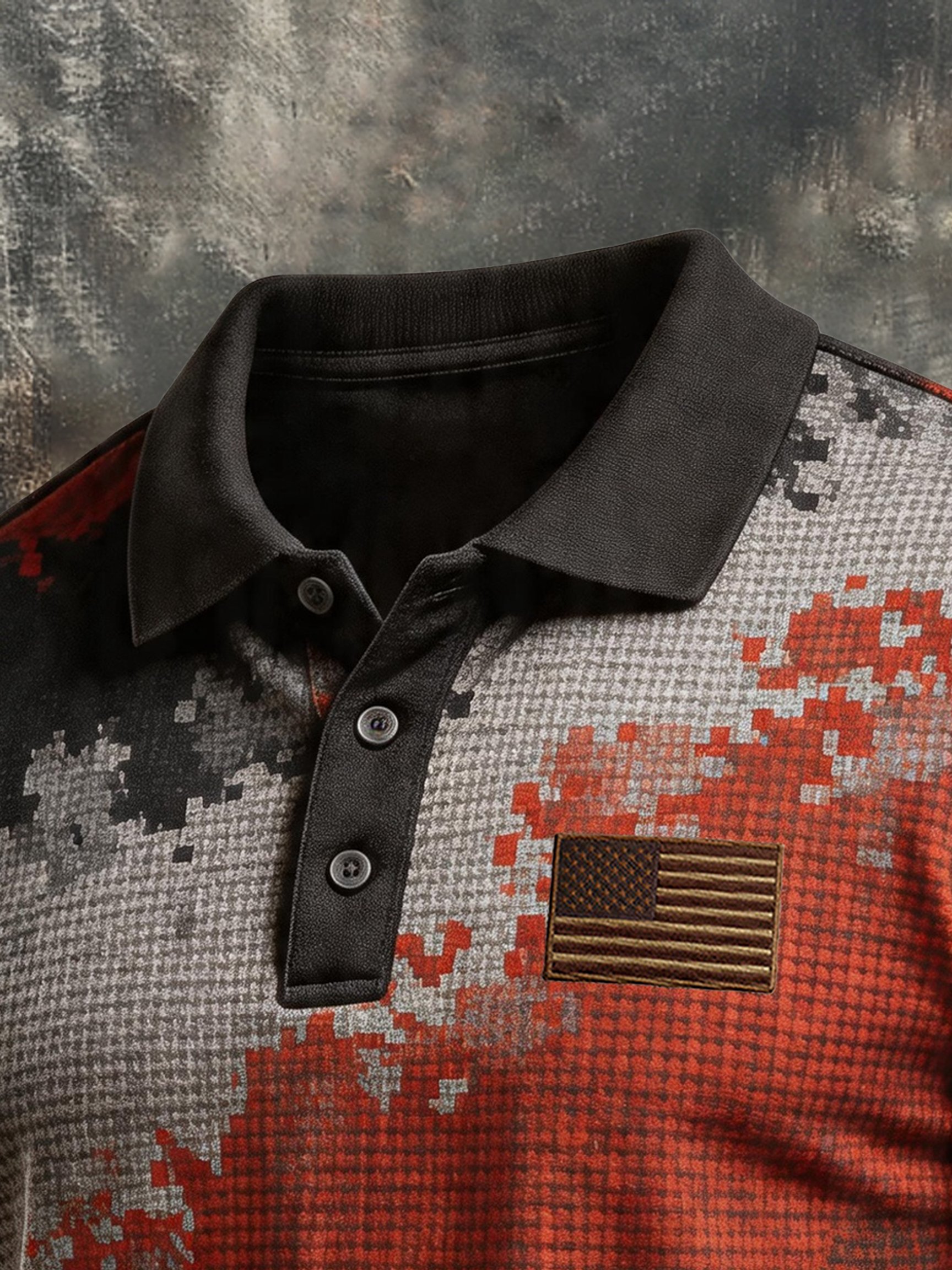 Men's Retro Patriotic Color-Block Short-Sleeve Polo Shirt