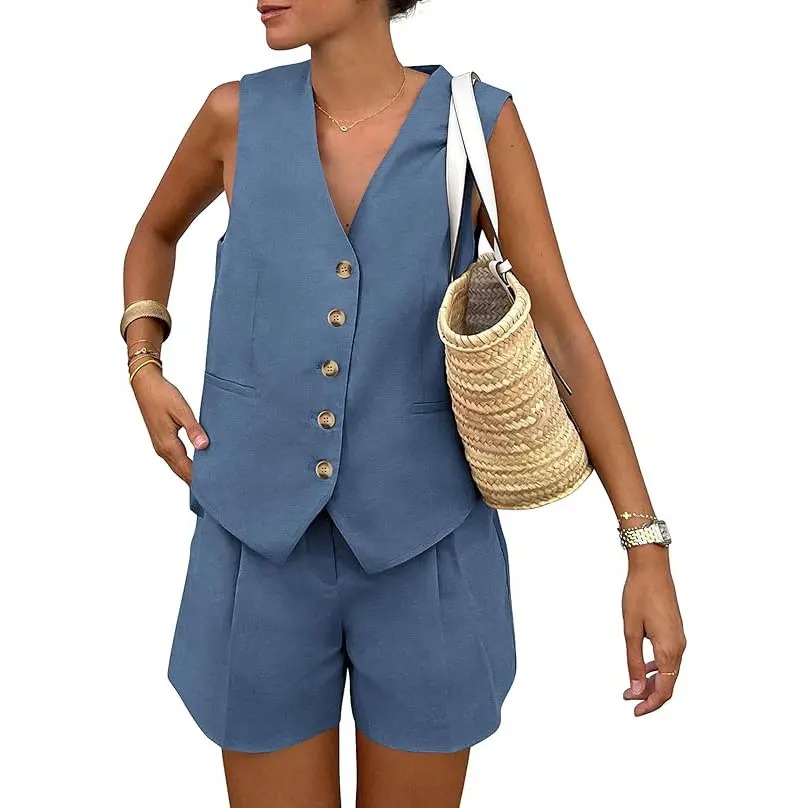 Women's Summer Sleeveless V-Neck 2-Piece Outfit