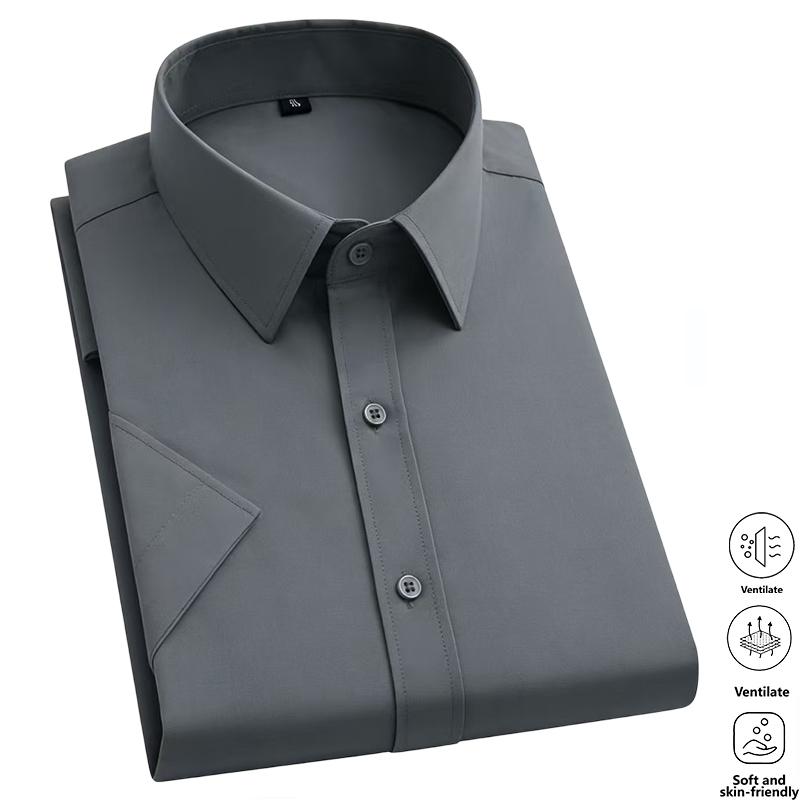 Men's Solid-Color Dress Shirts (5-Pack) — Crafted from skin-friendly, breathable, and wrinkle-resistant, non-iron fabric